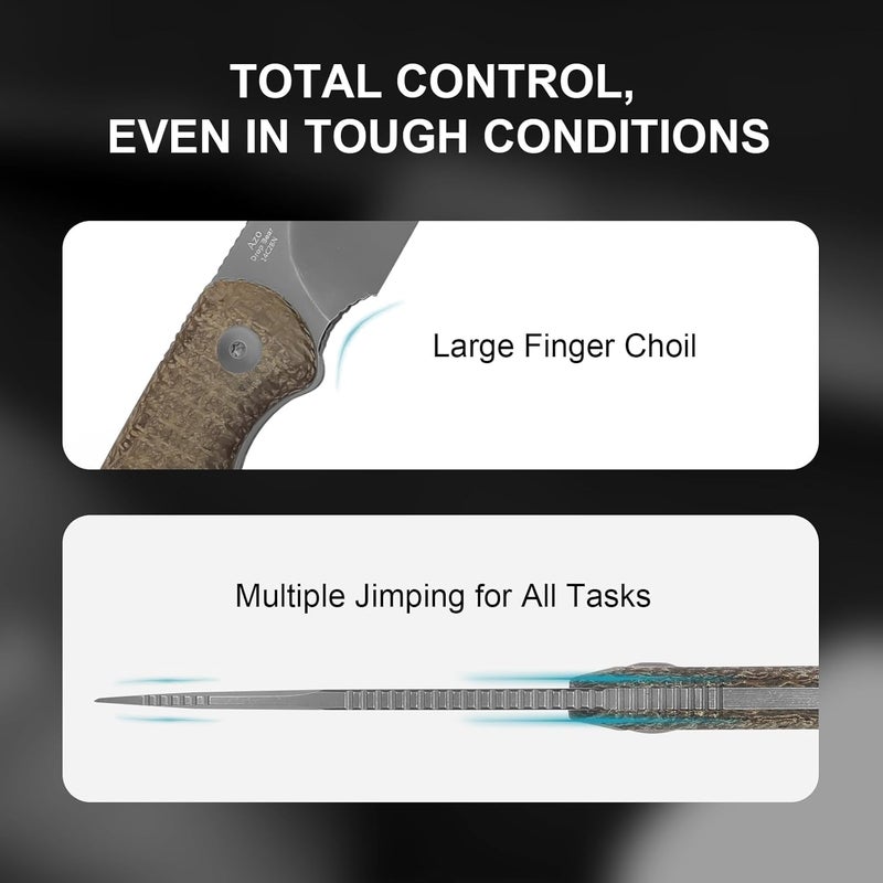 KIZER Drop Bear Fixed Blade Knife, 2.57" Gray Stonewash 14C28N Blade EDC Camping Knife with Brown Burlap Micarta Handle & Hidden Tools, Full Tang Hunting Knives with Adjustable Kydex Sheath, 1094A1 - Image 5